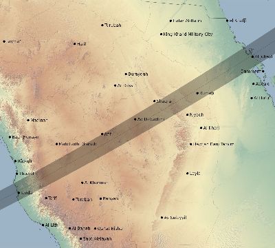 Map of the eclipse path across Saudi Arabia on 06/17/2281