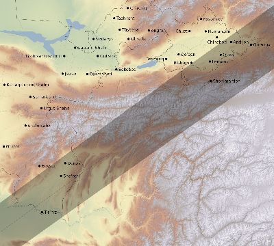 Map of the eclipse path across Uzbekistan on 06/17/2281