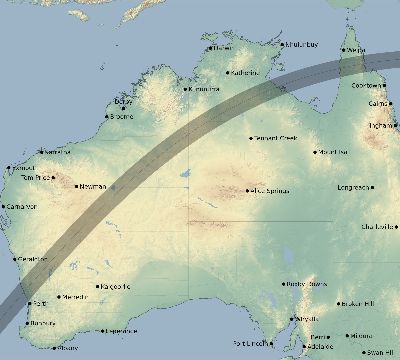 Map of the eclipse path across Australia on 04/28/2283