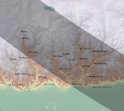 Map of the eclipse path across Bhutan on 10/21/2283