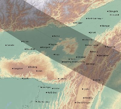 Map of the eclipse path across India on 10/21/2283