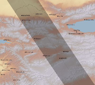 Map of the eclipse path across Kyrgyzstan on 10/21/2283