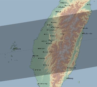 Map of the eclipse path across Taiwan on 10/21/2283