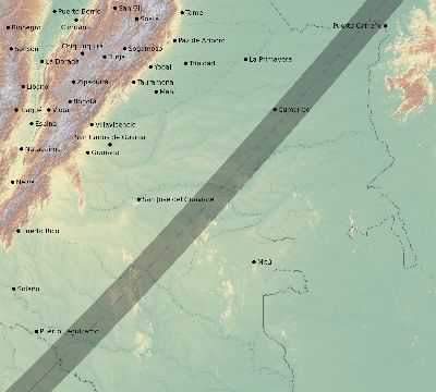 Map of the eclipse path across Colombia on 04/16/2284