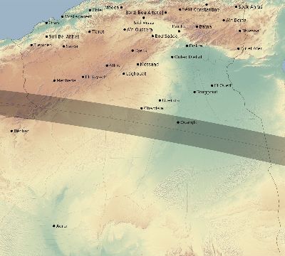 Map of the eclipse path across Algeria on 04/16/2284