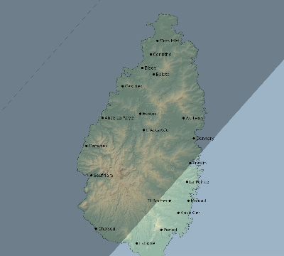 Map of the eclipse path across Saint Lucia on 04/16/2284