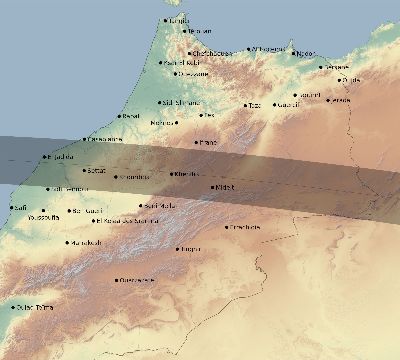 Map of the eclipse path across Morocco on 04/16/2284