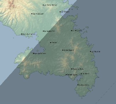 Map of the eclipse path across Martinique on 04/16/2284