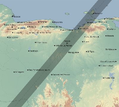 Map of the eclipse path across Venezuela on 04/16/2284