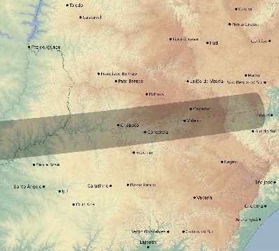Map of the eclipse path across Brazil on 10/09/2284