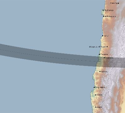 Map of the eclipse path across Chile on 10/09/2284