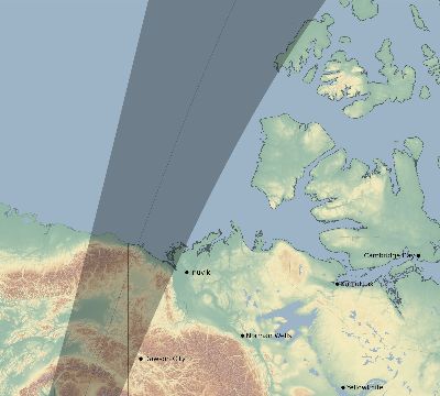 Map of the eclipse path across Canada on 04/05/2285