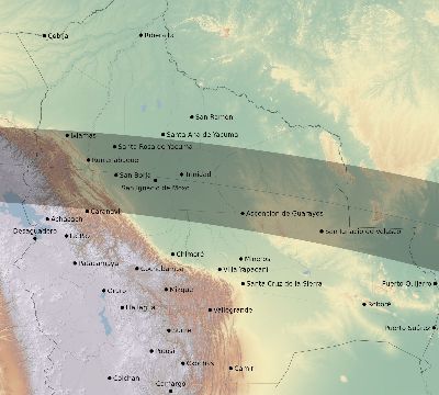 Map of the eclipse path across Bolivia on 09/29/2285