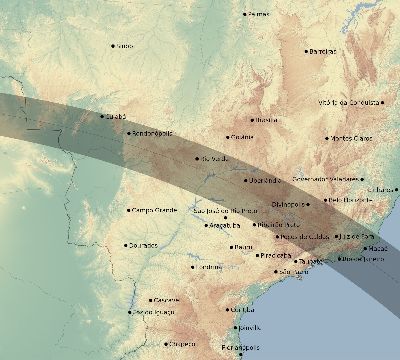 Map of the eclipse path across Brazil on 09/29/2285
