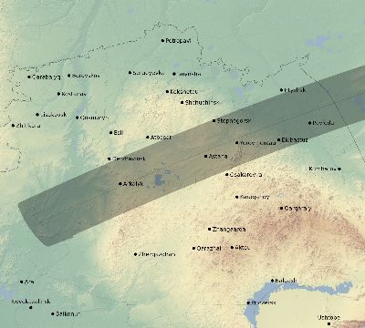 Map of the eclipse path across Kazakhstan on 08/10/2287