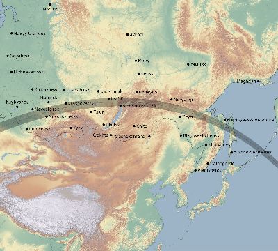 Map of the eclipse path across Russia on 08/10/2287