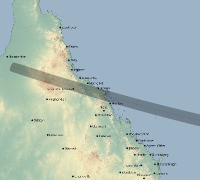 Map of the eclipse path across Australia on 02/02/2288