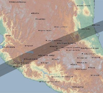 Map of the eclipse path across Mexico on 02/02/2288