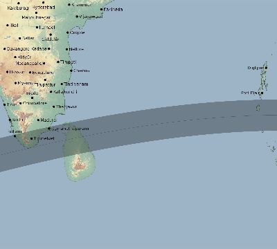 Map of the eclipse path across India on 07/29/2288