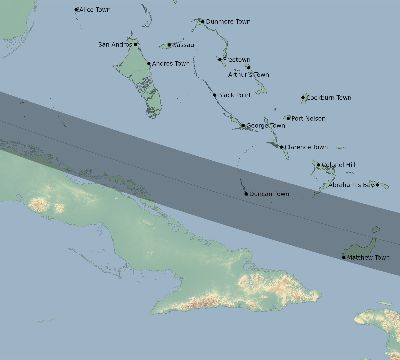 Map of the eclipse path across Bahamas on 01/22/2289