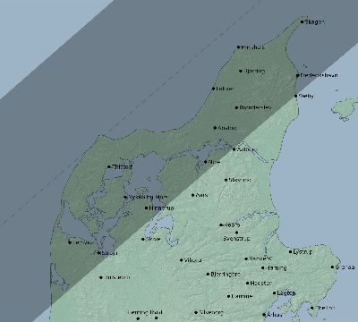 Map of the eclipse path across Denmark on 01/22/2289