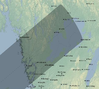 Map of the eclipse path across Sweden on 01/22/2289