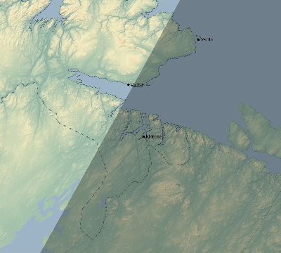 Map of the eclipse path across Norway on 06/08/2290