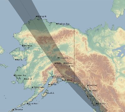 Map of the eclipse path across United States on 06/08/2290