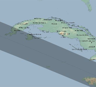 Map of the eclipse path across Cuba on 05/28/2291
