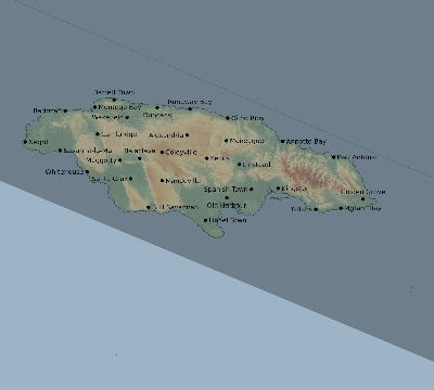 Map of the eclipse path across Jamaica on 05/28/2291