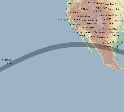 Map of the eclipse path across United States on 05/28/2291