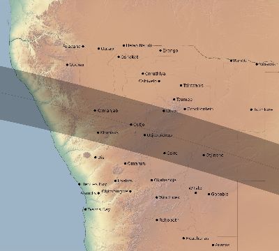 Map of the eclipse path across Namibia on 05/17/2292