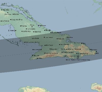 Map of the eclipse path across Cuba on 11/09/2292