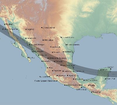 Map of the eclipse path across Mexico on 11/09/2292
