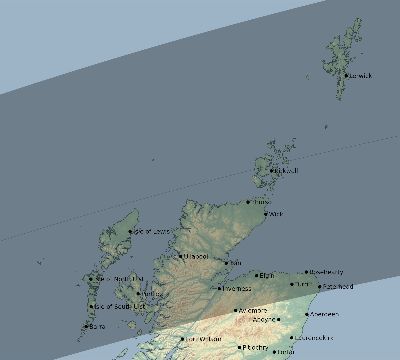 Map of the eclipse path across United Kingdom on 03/27/2294