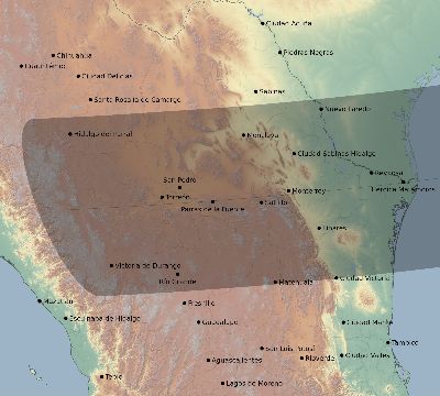 Map of the eclipse path across Mexico on 03/27/2294