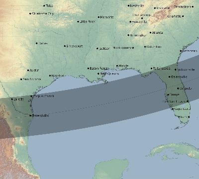 Map of the eclipse path across United States on 03/27/2294