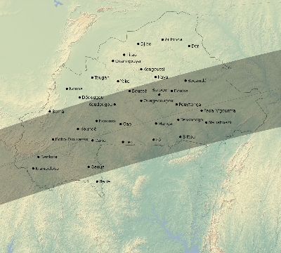 Map of the eclipse path across Burkina Faso on 03/16/2295