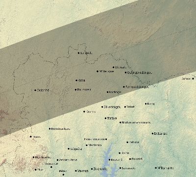 Map of the eclipse path across Côte d'Ivoire (Ivory Coast) on 03/16/2295