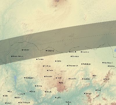 Map of the eclipse path across Nigeria on 03/16/2295