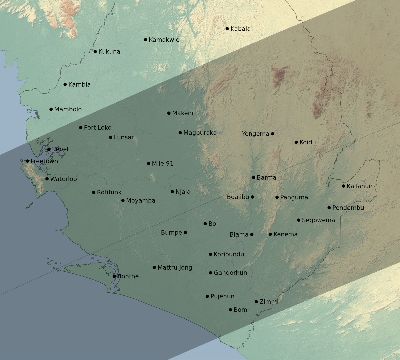 Map of the eclipse path across Sierra Leone on 03/16/2295