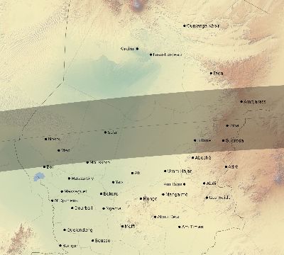 Map of the eclipse path across Chad on 03/16/2295