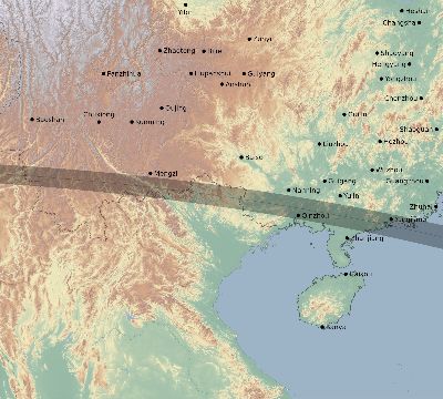 Map of the eclipse path across China on 09/10/2295