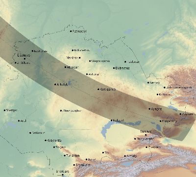 Map of the eclipse path across Kazakhstan on 08/29/2296