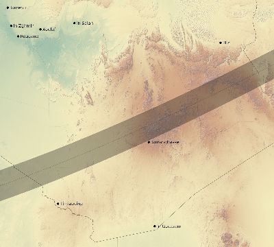 Map of the eclipse path across Algeria on 01/13/2298