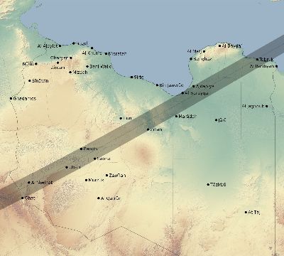 Map of the eclipse path across Libya on 01/13/2298