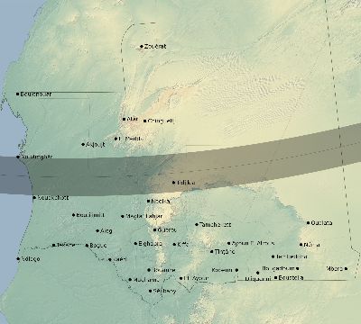 Map of the eclipse path across Mauritania on 01/13/2298