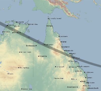 Map of the eclipse path across Australia on 01/03/2299