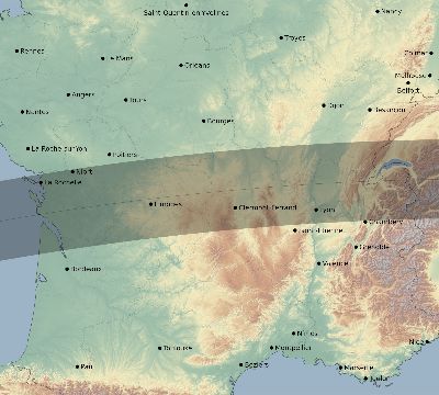 Map of the eclipse path across France on 06/28/2299