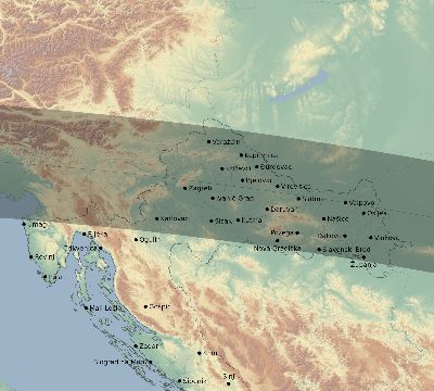 Map of the eclipse path across Croatia on 06/28/2299